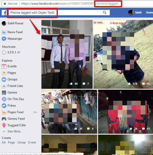 list of photos tagged with facebook user