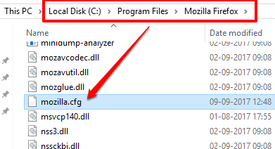 paste mozilla.cfg file in firefox folder