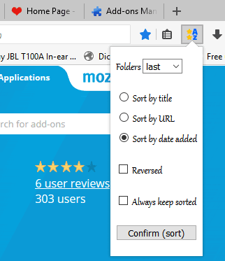 sort bookmarks firefox add-on