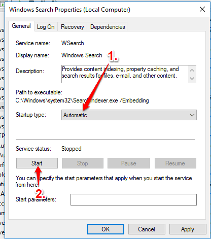 start windows search service