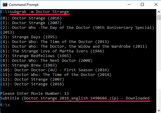 subgrab command line movie subtitle downloader