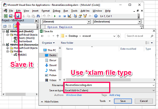 excel addin reverse geocoding