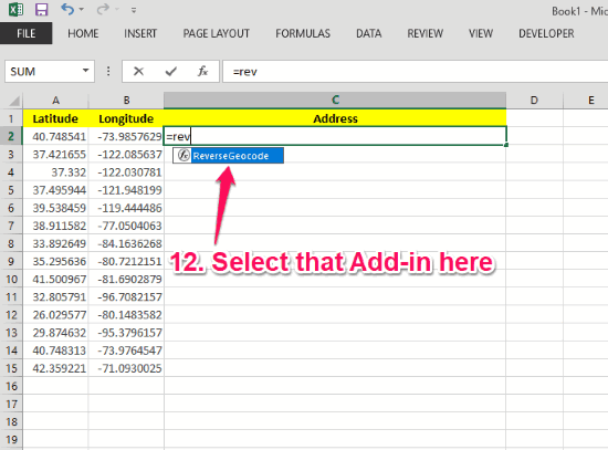 how to reverse geocode coordinates to address in ms excel