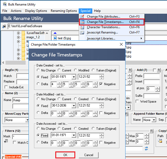 Bulk rename utilty bulk change file timestamps