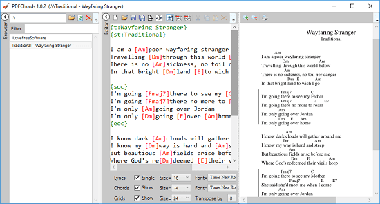 Free Software to Convert Chord, ChordPro Guitar Sheets to PDF