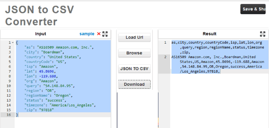 JSON to CSV Converter by codebeautify