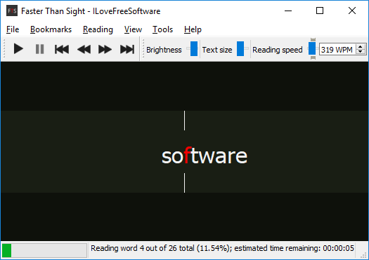 Speed Reading Software with Custom Reading Speed, Bookmarks