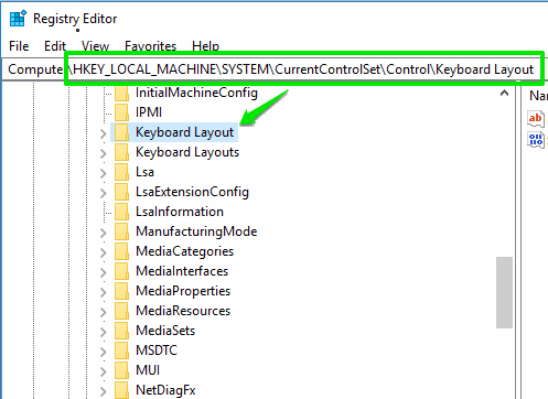 access keyboard layout registry key