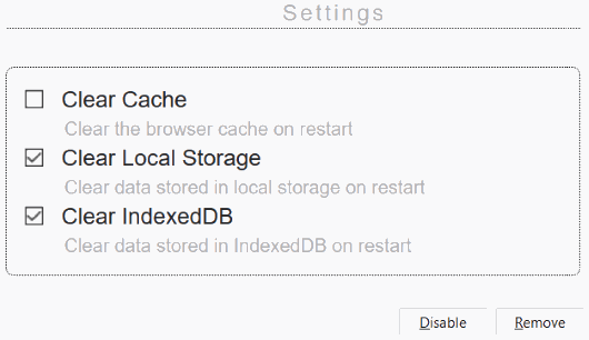 select options to clear data using settings