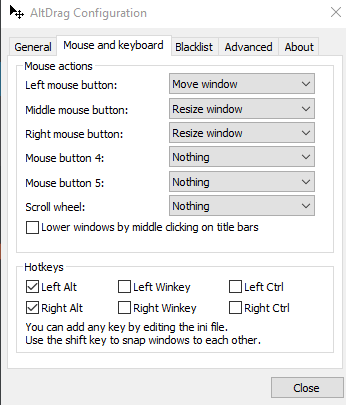 set mouse actions and hotkeys