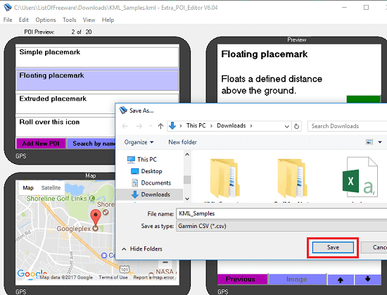 Extra_POI_editor convert KMl to CSV free