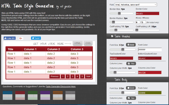 HTML Table Style Generator