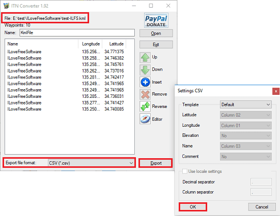 ITN Converter convetr KML to CSV free