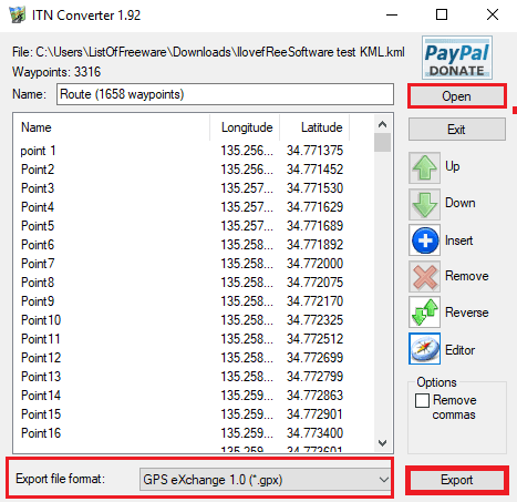 ITN Converter to convert KML