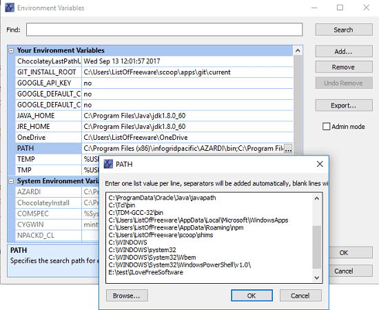 Varpanel windows path editor