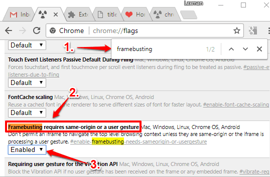 access framebusting requires same-origin or a user gesture option and enable it