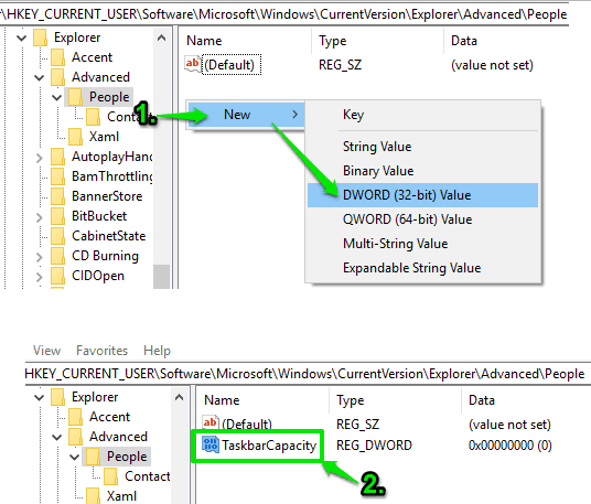 create taskbarcapacity registry key