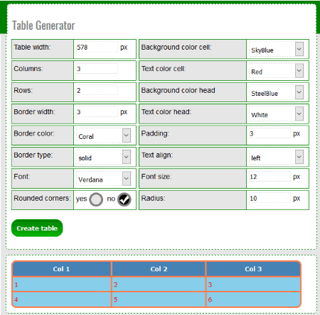 table generator homepage