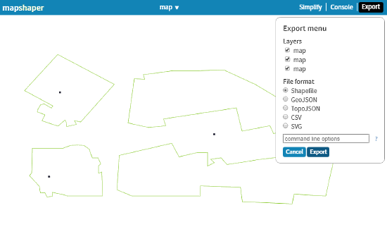 MapShaper: GeoJSON to Shapefile