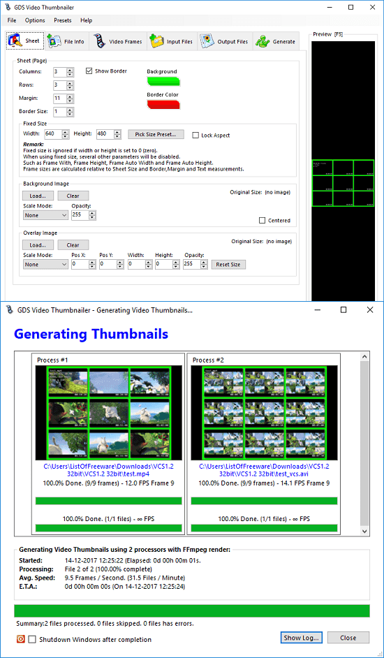 GDS thumbnailer create contact sheets