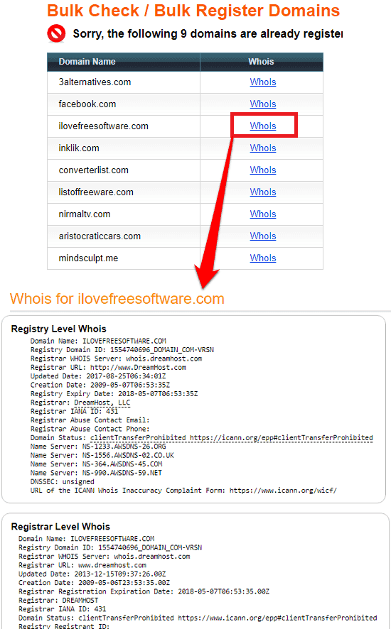 bulk domain serach for bulk whois