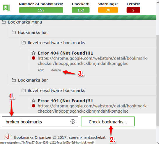 find broken bookmarks and delete them