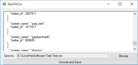 JsonToCSV convert json data to csv