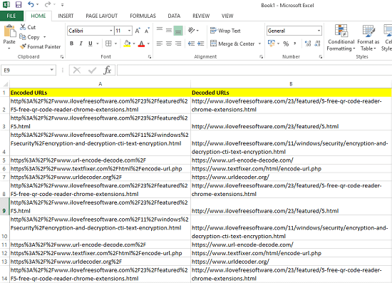 decode urls in excel