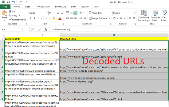 decoded urls in excel