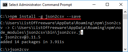 json2csv install via npm