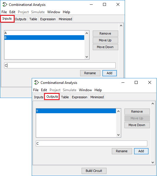 logisim specify input output variables