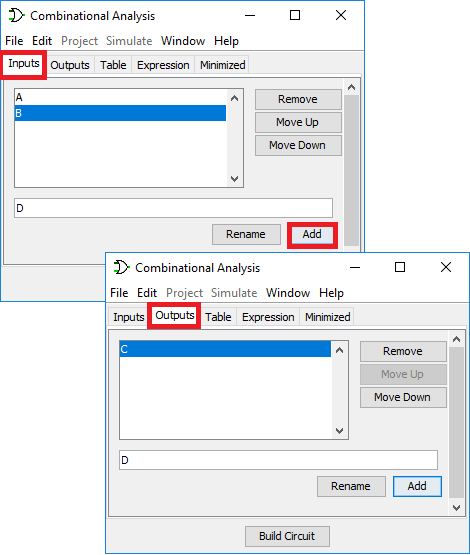 logisim specify input output variables