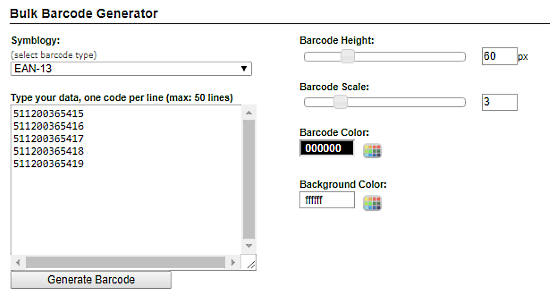 Barcodez.net: batch barcode generator