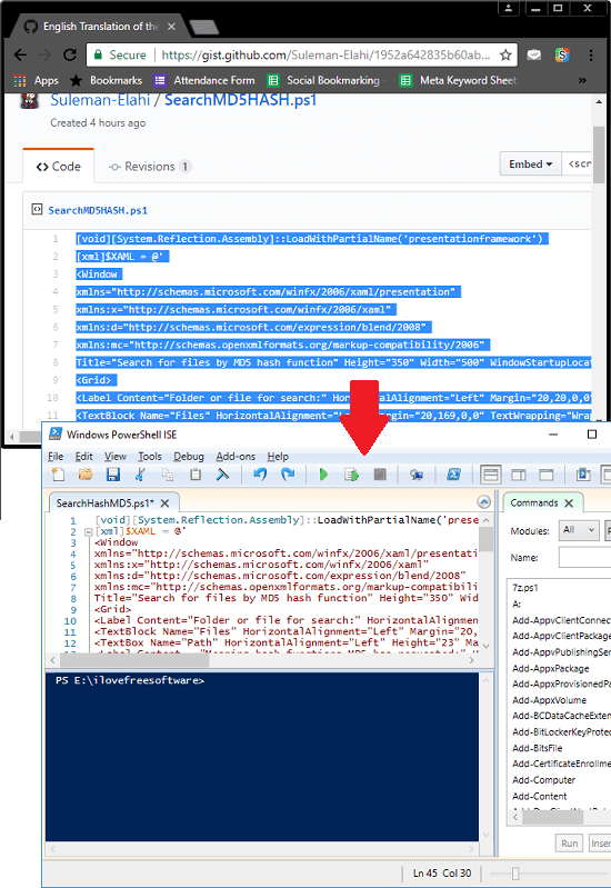 paste codein powershell ISE