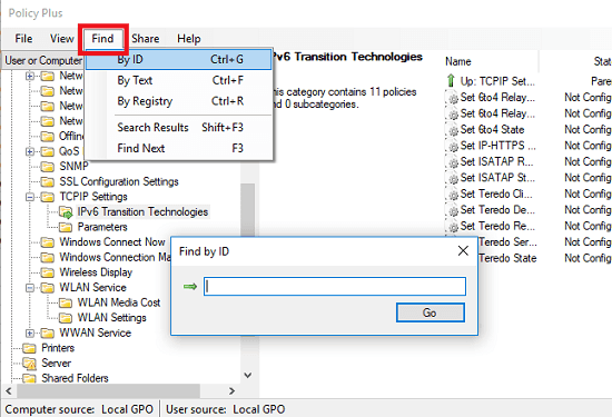 policy plus search specific setting