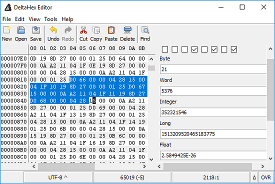 Delta Hexadecimal Editor in action