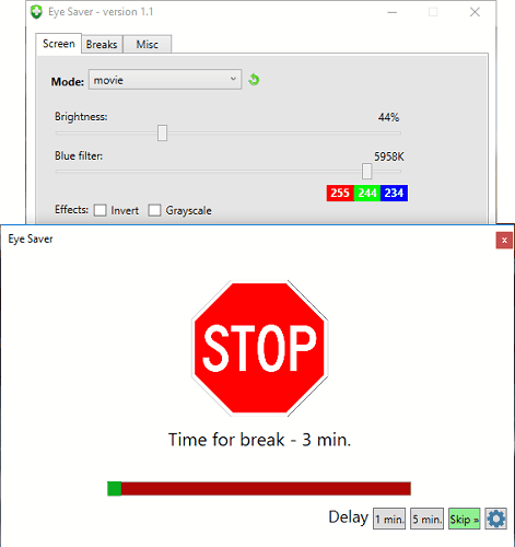 Eye Protection Software with Blue Filter, Grayscale, Break Reminder