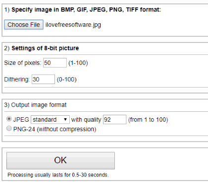 IMGonline with 8-bit pixelated image feature