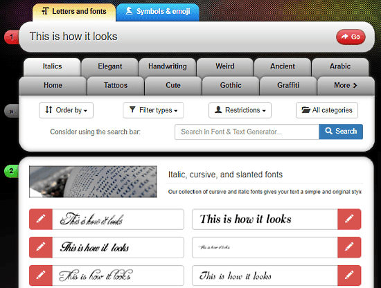 Font-Generator: cursive font generator