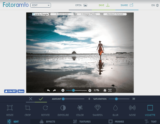 Fotoram.io: vignette effect