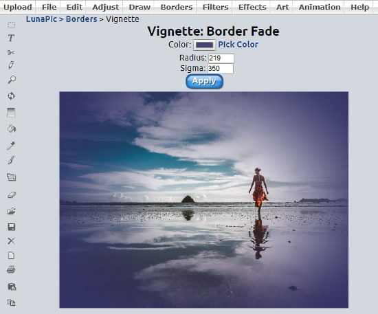 LunaPic: vignette effect online