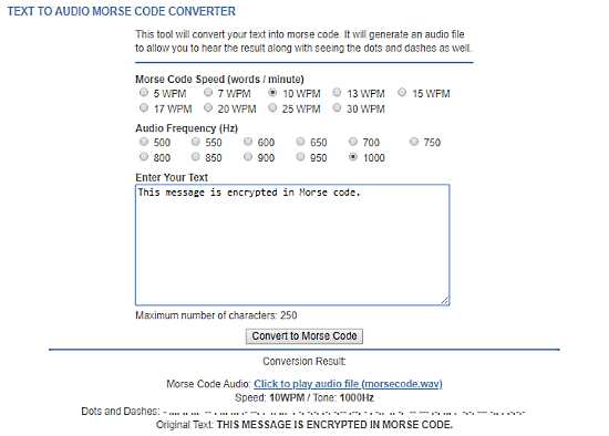 Meridian Outpost: morse code generator