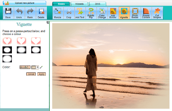 Online Image Editor: vignette effect