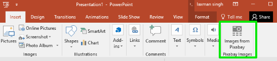 use images from pixabay option in insert menu