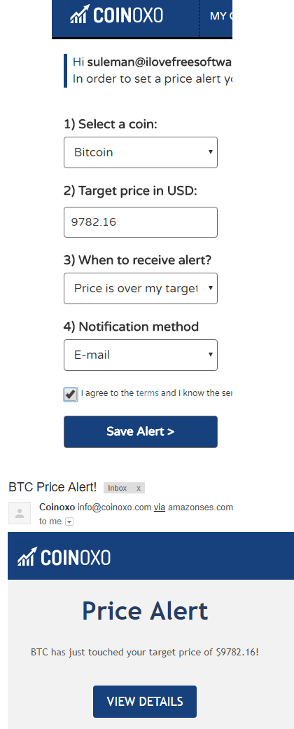 Coinoxo free cryptocurrency price alerts