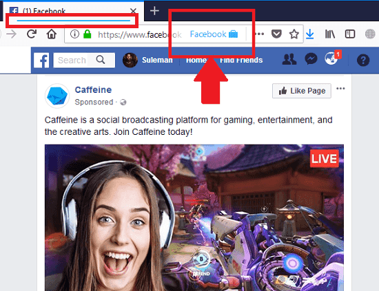 Facebook Container Firefox addon blue tab