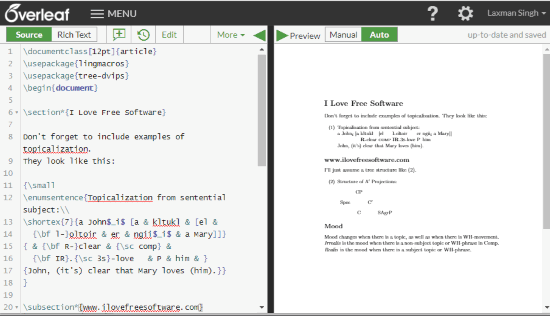 Overleaf- interface