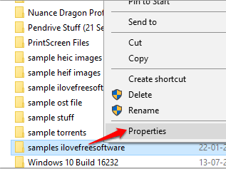 access properties of a folder