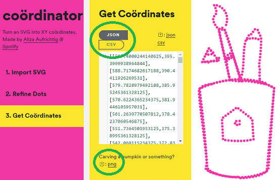 coordinator export image as csv json png