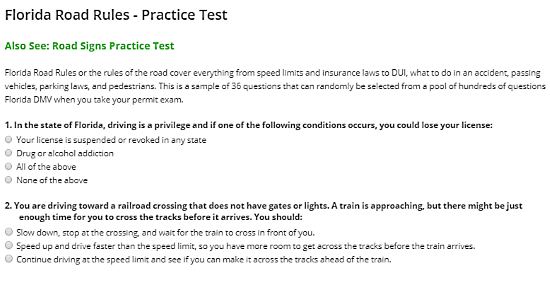 Florida road rules test